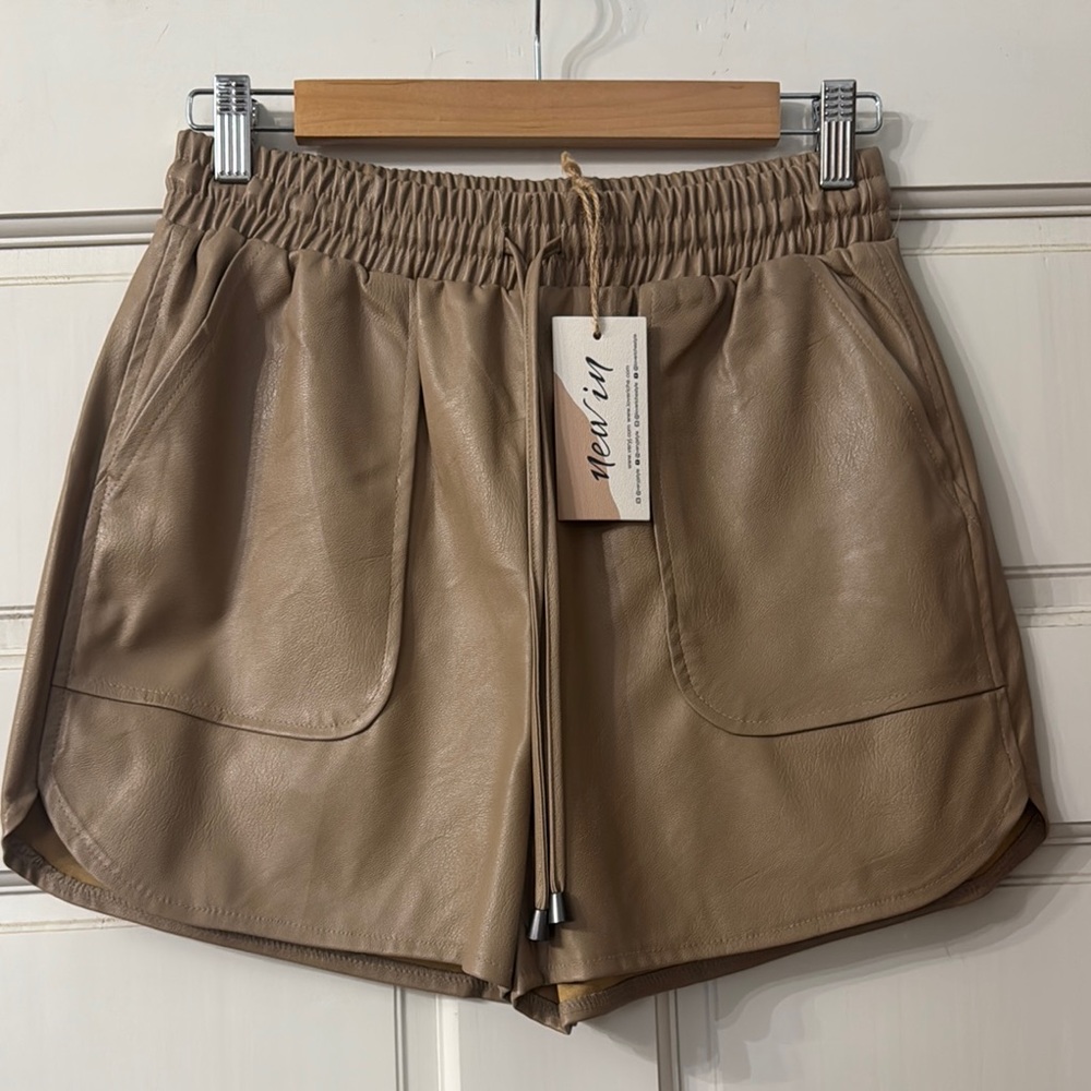 High Waist Tan Leather Shorts